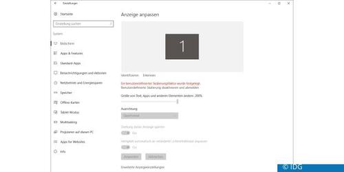 Die Bildschirmauflösung in Windows beeinflusst die Deutlichkeit von Text und Bildern auf dem Monitor. Bei höheren Auflösungen werden Objekte schärfer dargestellt. (c) IDG