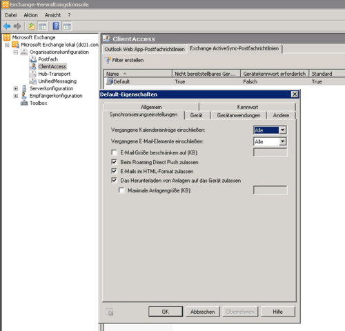 Regularien: Exchange-ActiveSync-Postfachrichtlinien verwalten. (c) Thomas Joos