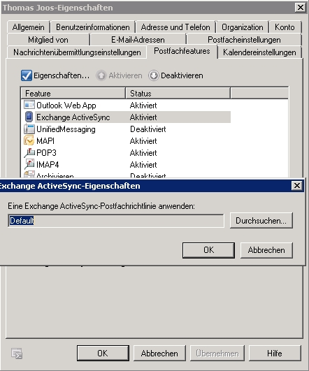 Ordnungshalber: Eine Exchange-ActiveSync-Postfachrichtlinie können Sie einem Benutzerkonto zuordnen. (c) Thomas Joos