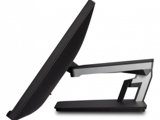Mithilfe des Doppelgelenkständers kann der Multitouch-Monitor geneigt werden oder gar flach auf dem Schreibtisch liegen.