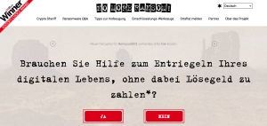 Wer kein Lösegeld bezahlen möchte, hat mittlerweile die Möglichkeit mit Hilfe von Onlineanbietern gratis Entschlüsselungshilfen zu nutzen, die die eigenen Daten auch ohne Encryptioncode des Hackers wieder zurückholen sollen. (c) Screenshot NoMoreRansom.org