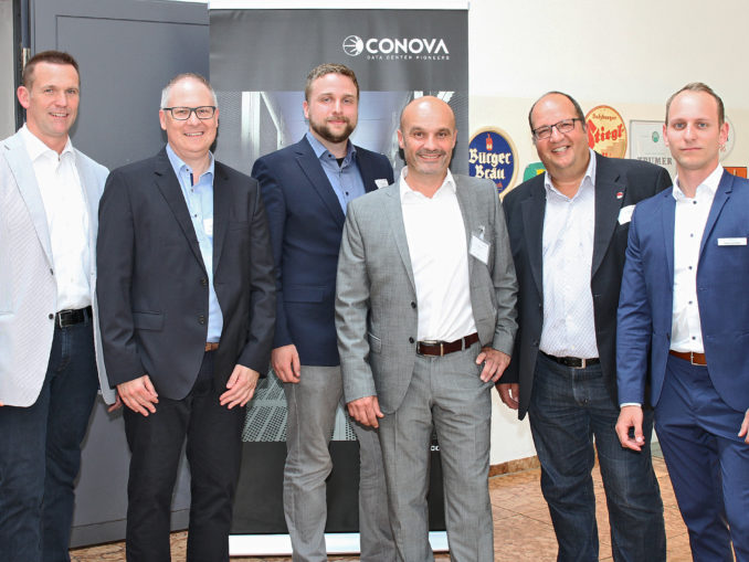 Veranstalter und Referenten vom conova S-Day 2018: Kurt Kirchberger, Barracuda Networks, Wolfgang Huber, Sport Bründl, Franz Theisen, Red Hat, Gerhard Haider, conova, Bernhard Sturm, Red Hat, und Pascal Sethaler, Veeam Software (c) conova