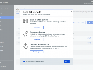 Screenshot des IBM Blockchain Platform Starter Plan: "Let's get started."