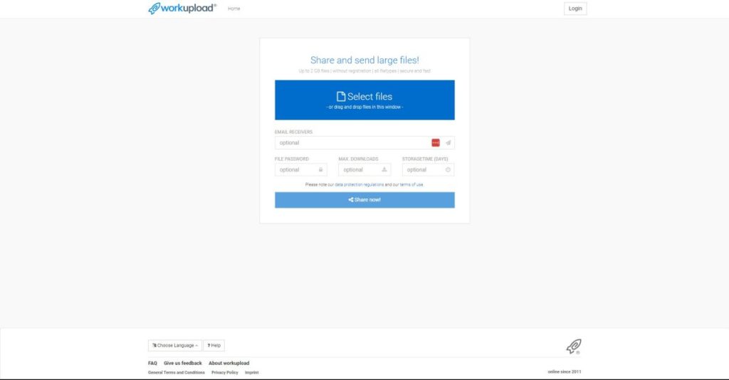 Screenshot der File Sharing Seite workupload